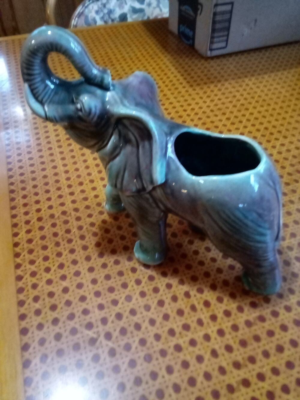 Vintage Green With Mauve Elephant Planter